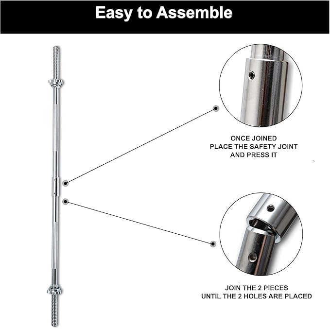 FUXION Fitness Buildable Weightlifting Chrome Bar 47 inch