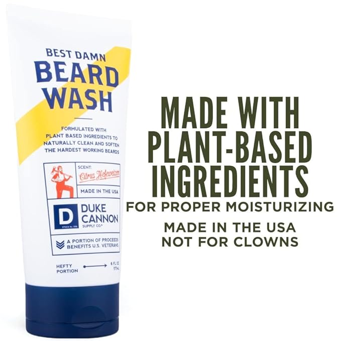 Duke Cannon Supply Co. Beard Wash Citrus Hefeweizen, 6 Fl Oz - Made with Plant-Based Ingredients to Strengthen, Rejuvenate, Soften and Condition
