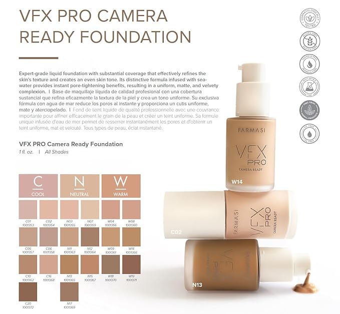 FARMASi Vfx Pro Foundation, Full Coverage Liquid Cream, Light 05 30 ml