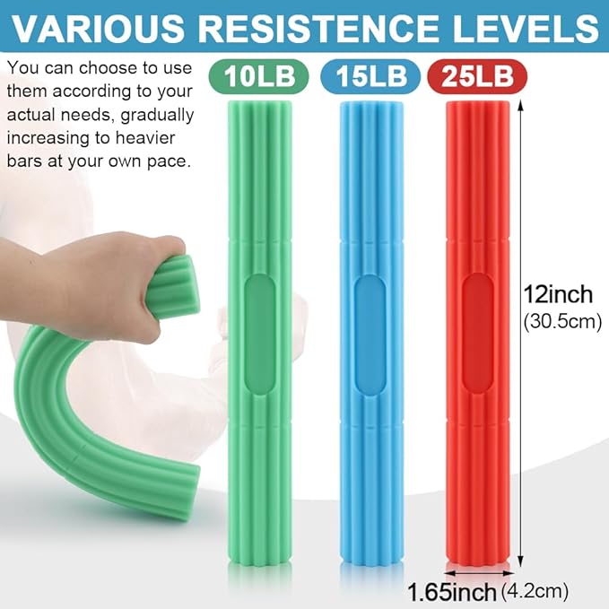 3pcs Flex Bar Tennis Elbow Therapy Bar 3 Resistance