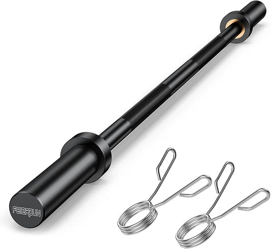 FEIERDUN Olympic Barbell EZ Curl Bar 47in/4ft/5ft/6ft/7ft for Weightlifting 2 inch 2 Spring