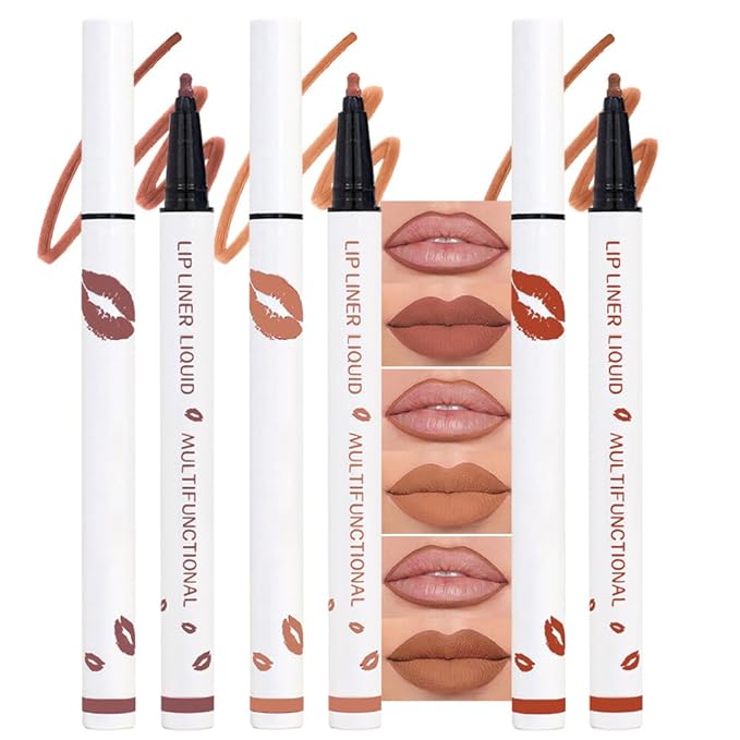 2Pcs Longwear Liquid Lip Liner Stain Marker Pen Set Long Lasting Waterproof, Mocha Light Nude Brown Matte Permanent 24 Hour Lip Liner and Lipstick Combo Color Stay Lipliner All Day Lip Stains peel off