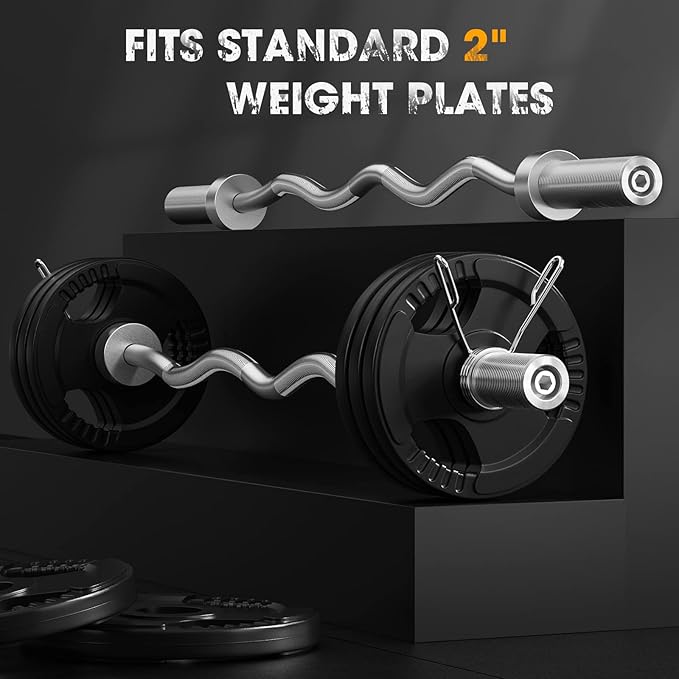 FEIERDUN Olympic Barbell EZ Curl Bar 47in/4ft/5ft/6ft/7ft for Weightlifting 2 inch 2 Spring