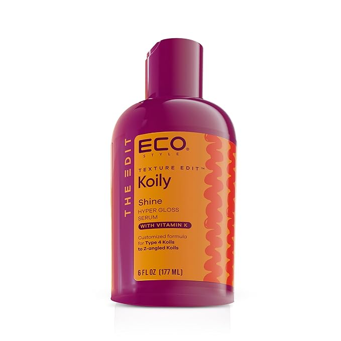 Eco Style, Texture Edit, Koily Shine Hyper Gloss Serum for Type 4 curly hair - A nourishing, sulfate-free rich oil that provides a natural glow and frizz control for kinky curly hair. 6 oz