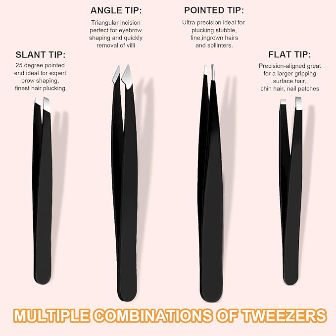 Yougai Tweezers Set, 9 Pcs Tweezers and Nail Clippers Kit for Facial Hair Women with Travel Case, Professional Stainless Steel Eyebrow Tweezer Kit Great Precision Tweezers for Daily Beauty Tool