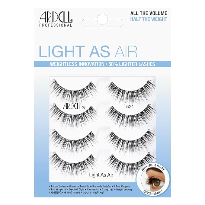 Ardell Light As Air 521 Lashes - Lightweight Natural False Eyelashes, Soft and Comfortable, 4 Pairs