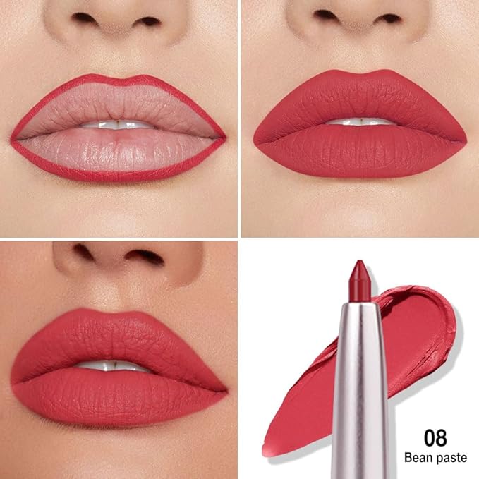 evpct Silky Lip Liner Pencil Retractable, Bean Red Smooth Lip Liner Creamy Velvet Lipliner Long-Lasting for Korean Makeup Contouring Matte Lip High Pigmented Rich Colors Crayon Lipstick Pen 08