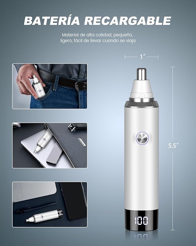 Ear & Nose Hair Trimmer with LED Display for Men Women,Painless USB Rechargeable Eyebrow & Facial & Nose Hair Trimmer Clipper,Professional IPX7 Waterproof Dual Edge Blades 12500 RPM
