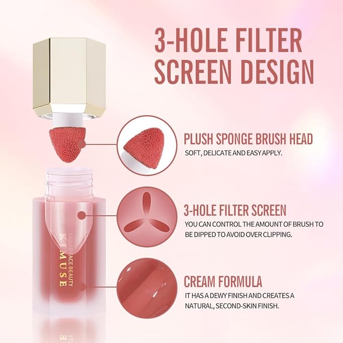 KIMUSE Soft Cream Blush Makeup, Liquid Blush for Dewy Finish