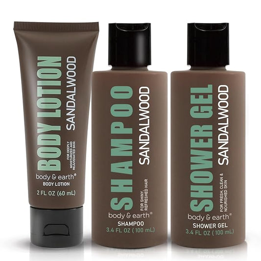 Sandalwood Men's Bath & Body Set - Shower Gel, Body Lotion, Shampoo - Self Care Gifts for Men