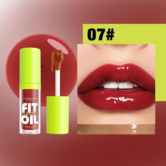 Hydrating Lip Oil, Big Brush Head Lip Glaze Shiny Transparent Lip Glow Oil, Nourishing & Non-sticky Long Lasting Fresh Clear Smooth Lip Care Plumping Lip Oil (# 07)