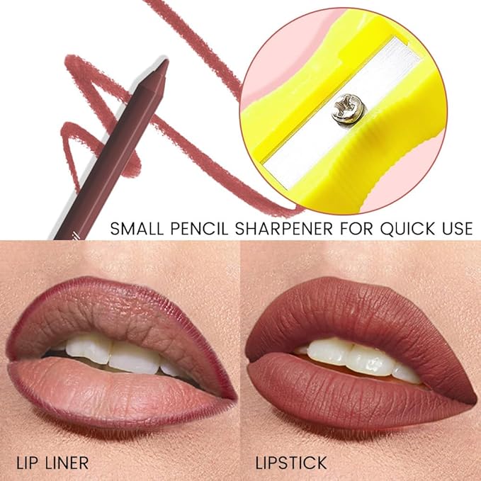evpct 1Pcs Chestnut Matte Long Lasting Lip Liner Pencils Makeup for Shaping & Sculpting Lips, No Transfer Long Wear Waterproof Pigmented Lip Liner lipliners Crayon Lipstick Pencil Sharpener 12