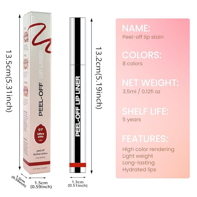 Matte Lip Stain Peel Off Lip Liner, Orange Red Peel Off Lip Stain Tattoo,Long Lasting & Waterproof Peel Off Lip Gloss Lip Liner,Transfer-Proof All Skin Types.0.12 fl oz #07