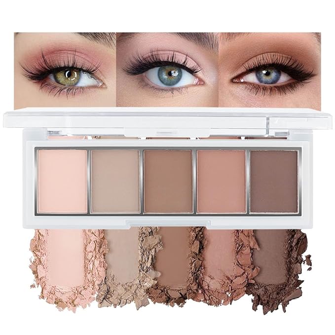 evpct 5Colors Matte Nude Eye Shadow Palette Makeup for Older Women, Nude Pink Brown Taupe Neutral Matte Smokey Cream Mini Eyeshadow Palette for Blue Green Eyes, Contour Makeup Palettes sombras de ojos