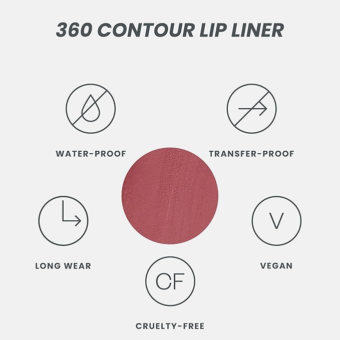 Wonderskin Lip Liner Pencil - 360 Contour Lipliner, Long Lasting, Sharpenable, Waterproof and Transfer-Proof Nude Lip Liner Pencil (Rosewood)