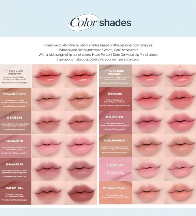 Heart Percent Dote On Mood Lip Pencil, Long-Lasting Creamy Lip Crayon Smooth Color Liner Retractable Lipstick Pencil 0.8g, #13. Bare Lips