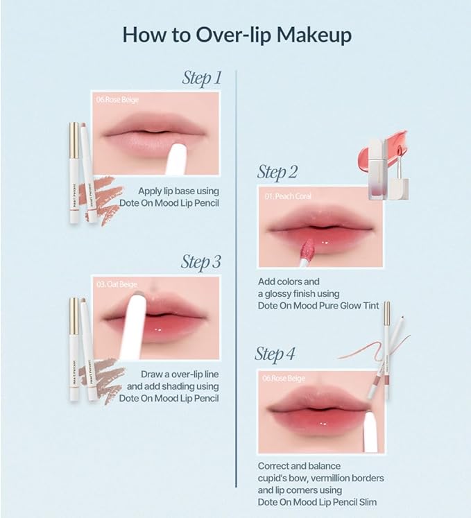 Heart Percent Dote On Mood Lip Liner Pencil, Long-Lasting Creamy Lip Crayon Smooth Lipliner Retractable Lipstick Overlip Line Color 0.8g, #01. Peach Beige