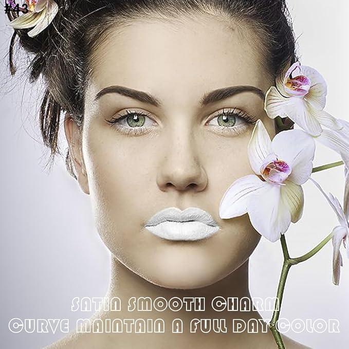 evpct 2Pcs White Matte Liquid Lipstick Lip Gloss Stain and Retractable Lip Liner Makeup Set for Women Long Lasting Waterproof 24 Hours Permanent Lipstick labial mate larga duracion 24 43#