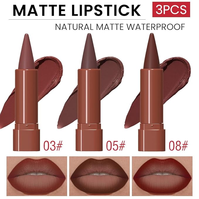 BINGBRUSH 2-in-1 Gradient Matte Lipstick & Lip Liner Set,3PcsLong Lasting Waterproof Lip Crayon for Women, Flawless Contour, Lightweight Ombre Lip Color Pencil(03#&05#&08#)