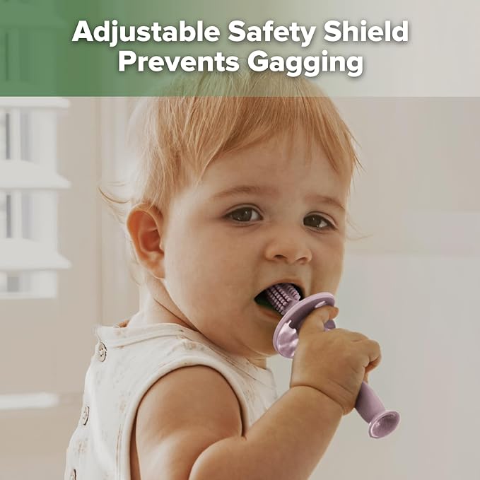 haakaa 360° Baby Toothbrush with Suction Base - Gentle Cleaning for Infant Self-Brushing Training, Sorft Food-Grade Silicone, Baby Teething Relief - Lavender, 1 Count