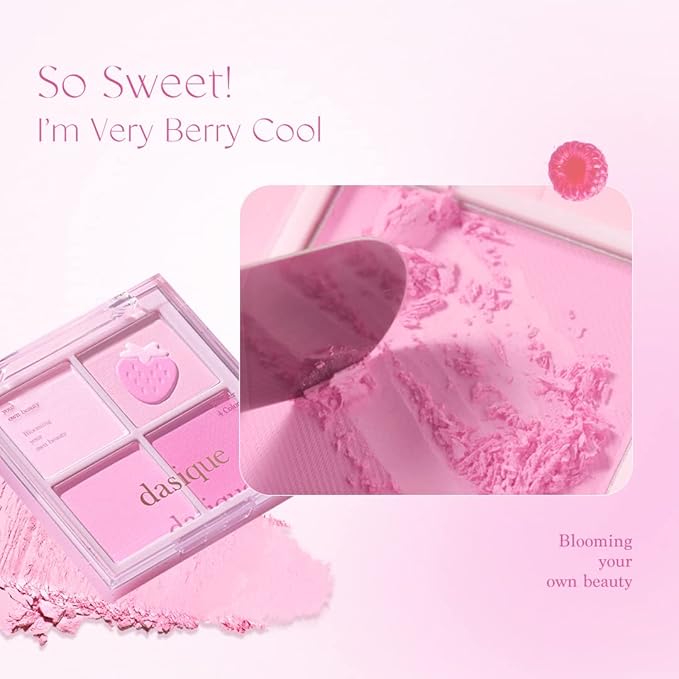 Dasique Blending Mood Cheek #06 Berry Smoothie | 4 Blendable Shades in Lightweight Smooth Powder | Vegan | Pink Blush