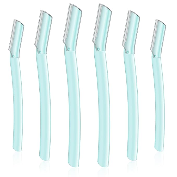 Lasnten 6Pcs Dermaplane Razor Eyebrow Facial Razor for Women Men Single Blade Multipurpose Eyebrow Trimmer Skin Hair Removal Shaver Face Razor Dermaplaning Exfoliating Tool Include Blade Cover(Blue)