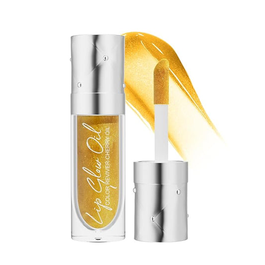Hydrating Lip Glow Oil Long-Lasting Nourishing Lip Gloss Moisturizing Non-Sticky Plumping Lip Stain Tinted Cherry Oil Lip Care (Golden)