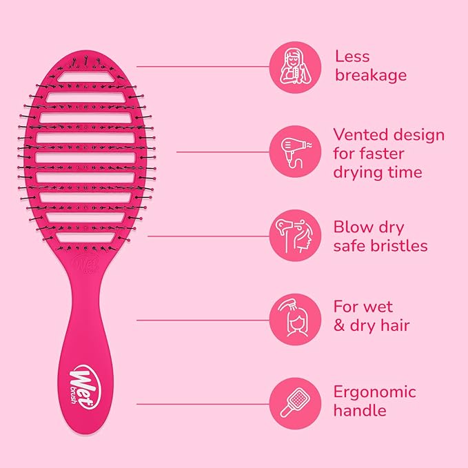 Wet Brush Speed Dry Hair Brush - Pink - Vented Design and Ultra Soft HeatFlex Bristles Are Blow Dry Safe With Ergonomic Handle Manages Tangle and Uncontrollable Hair - Pain-Free