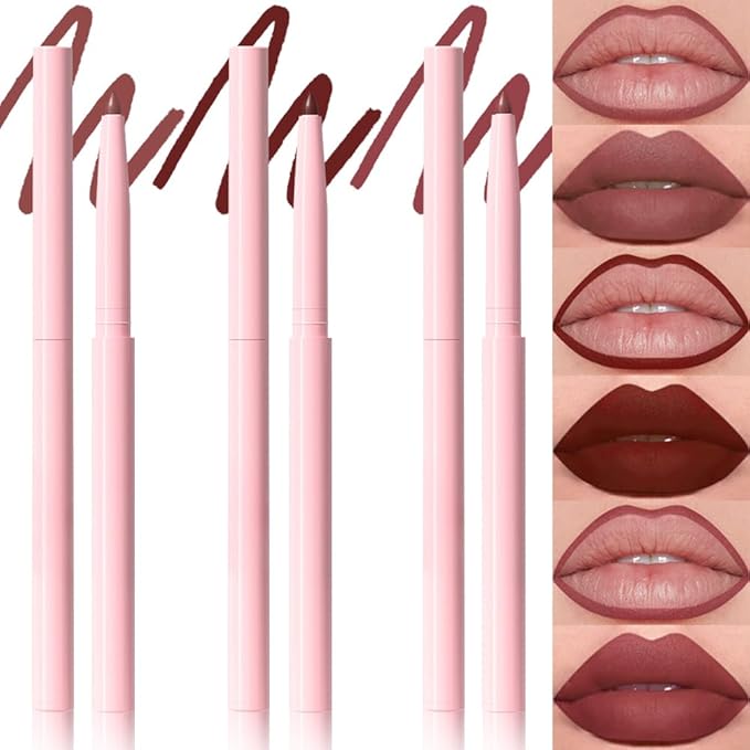 evpct 3Pcs Retractable Lip Liner Pencils Set Pack for Shaping & Sculpting Lips, Mauve Maroon Dark Wine Red Mauve Nude Creamy Matte Velvet Pigmented Lip Liner lipliners Crayon Lipstick,01 + 02 + 08