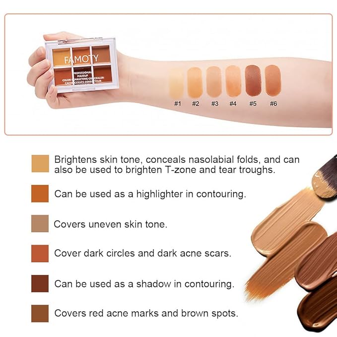 6 Color Correcting Concealer Palette With Concealer Brush,