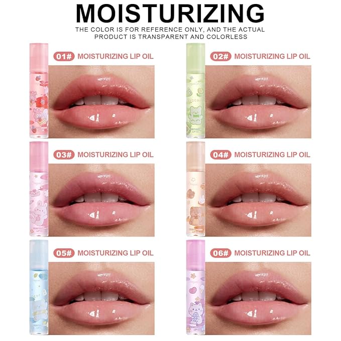 6 Pcs Roll-on Lip Gloss Set, Clear Lip Gloss Crystal Jelly Liquid Lipstick, Plumping Lip Oil Moisturizing Hydrating Non-Sticky, Nice Gift for Women Girl