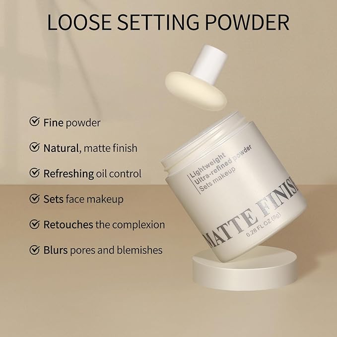 Erinde White Translucent Matte Setting Powder with Puff,