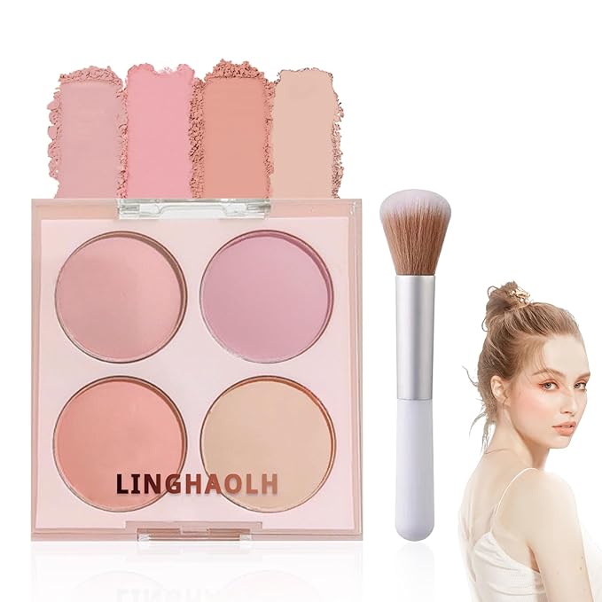 4 Colors Blush Palette for Cheeks,Face Matte Contour Brush 03