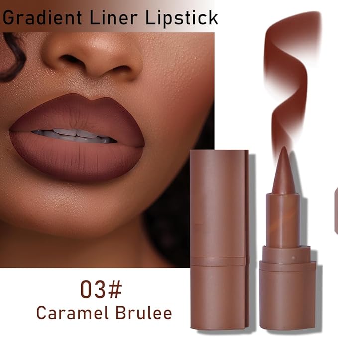 6PCS 2-in-1 Gradient Lip Liner and Lipstick Lip Combo Set - Achieve Flawless Contour and Gradual Ombre Effect with Easy-to-Use Crayon Form and Cone Tip, Dark Brown Black Lip Liner Set
