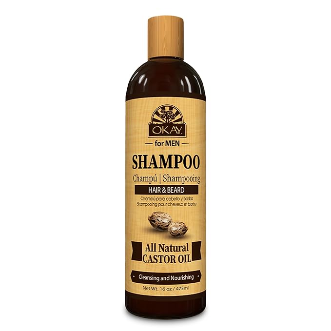 Okay for MEN Castor Oil Hair & Beard Shampoo - Hydrating Shampoo for Healthy Hair & Beard Growth, Moisturizing Care, Strengthen & Restore Damage, Natural, Sulfate-Free - 16 Oz