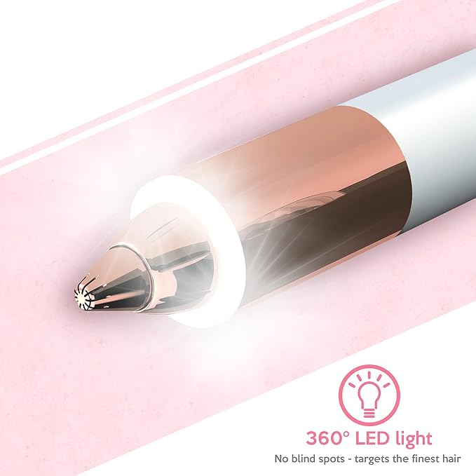 Mini Portable Painless Eyebrow Remover Trimmer for Women, Eyebrow Razor Epilator Pen,18K Gold-Plated Hypoallergenic Precision Pencil-tip. 360° LED Light for Instant and Painless Hair Remover.