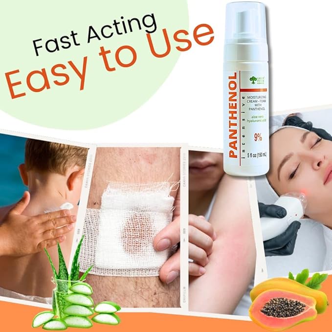 9% Panthenol Foam Spray, Vitamin B5 + Deep Moisturizing Hyaluronic Acid After Sun Care, After Tattoo Care, Hair Transplant & Baby Rash Relief, 5 Oz / 150 ml