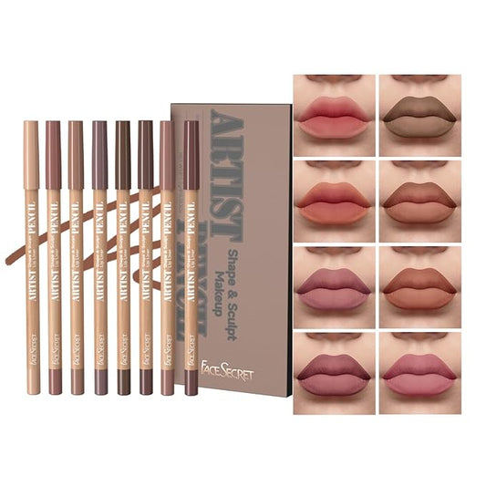 8pcs Nude Lip Liner Makeup Set - Waterproof & Smudge-Proof Matte Pencil, Long-Lasting & Durable, Smooth & Easy Glide, Non-Smudge, Contouring, Filling & Layering (Set 1, 8 Count (Pack of 1))