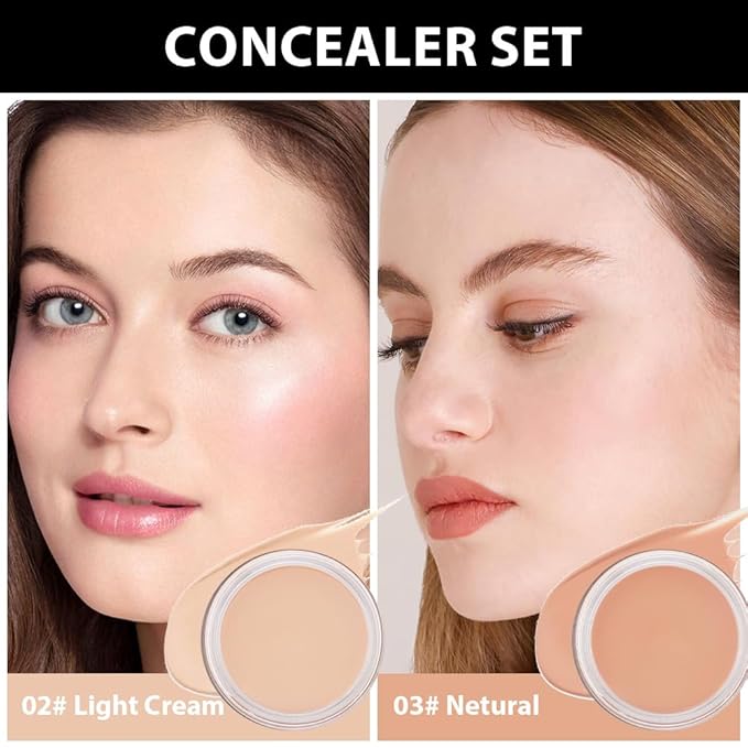 Kaely 2Pcs Pot Concealer Full Coverage Set,under Eye Correcting Concealer,02+03