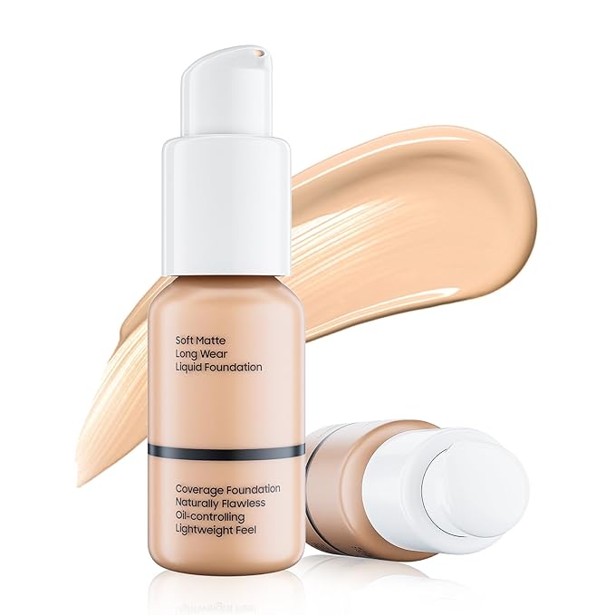 Matte Full Coverage Liquid Foundation - Lightweight & (#102 Nude)