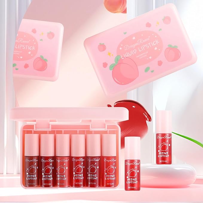 6 Colors Peach Lip Tint Stain Set, Korean Lip