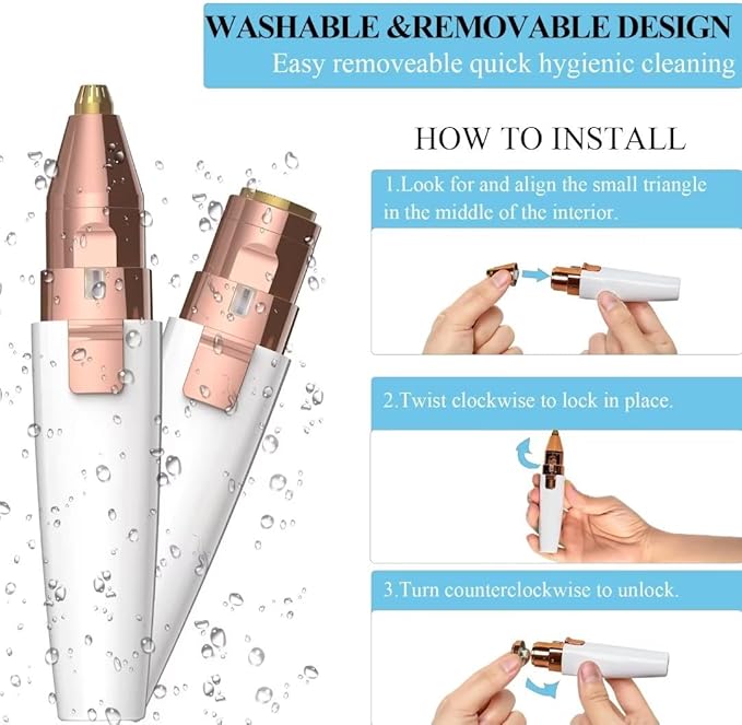 Eyebrow Razor,Facial Hair Removal for Women, (USB Rechargeable), 2 in 1 Eyebrow Trimmer and 100% Painless Hair Remover with Light for Nose, Lips, Face, Body