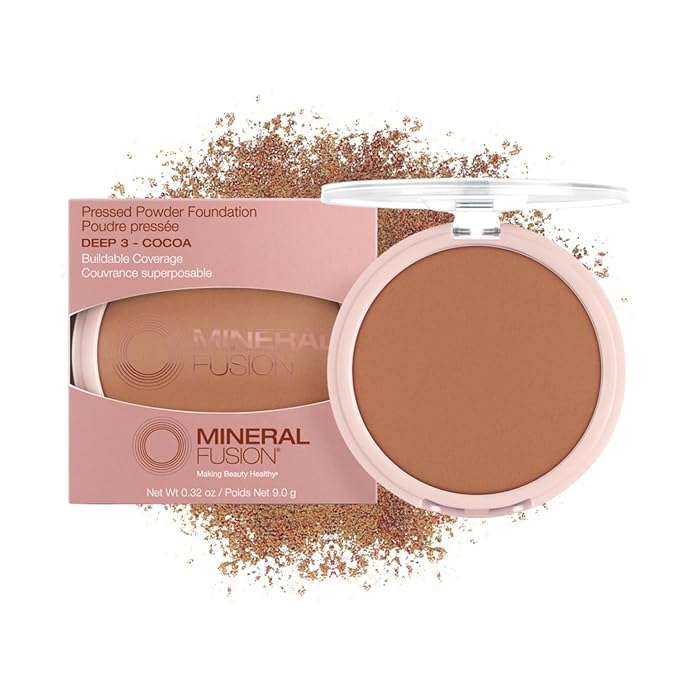 Mineral Fusion Pressed Powder Foundation, Deep 3 - Hypoallergenic, Cruelty-Free, 0.32 Oz