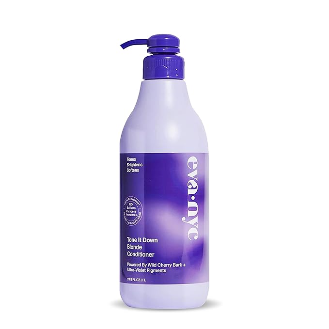 Eva NYC Tone It Down Purple Conditioner for Blonde & Color-Treated Hair, Eliminates Brassy Yellow Tones, Hair Moisturizer, 1L