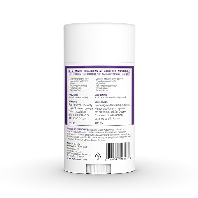 Fresh Kidz Body Wash 16.9 fl.oz. and Stick Deodorant 2.65 oz for Kids and Teens - Girls "Purple" Set