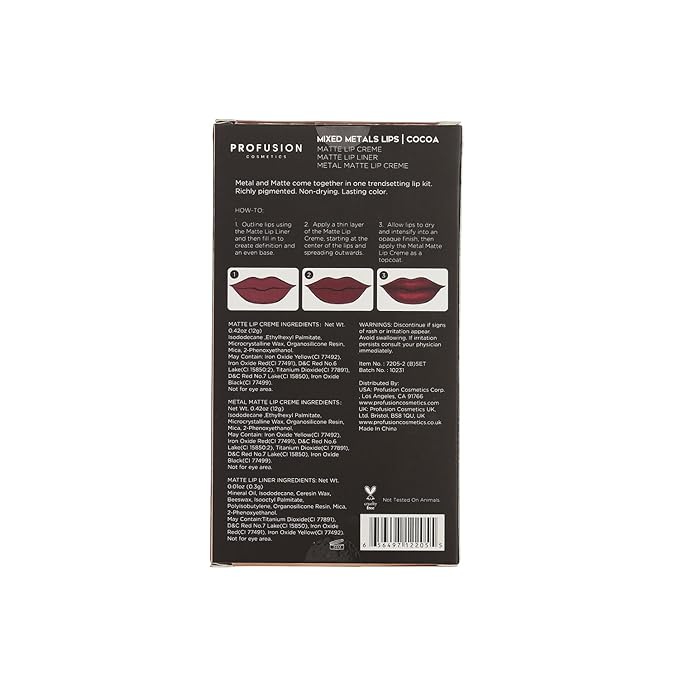 Profusion Cosmetics Mixed Metals Lips Set Cocoa -3.5oz -3.5oz