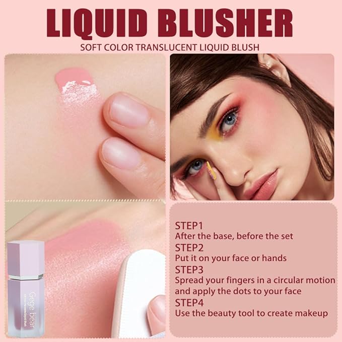 Lightweight Liquid Blush,Wearing Skin Tint Blush Makeup for Natural Flush