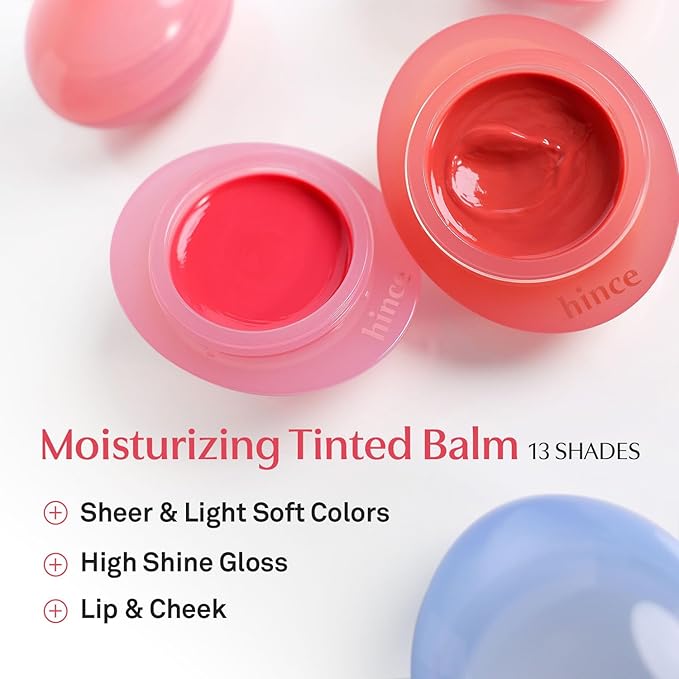 HINCE Raw Glow Dewy Ball - Tinted Lip Balm, Jelly Gloss Glow, Shine and Hydration, Lip & Blush Multiuse, Vegan, 0.12 oz. (13 colors) (HUG DEW)