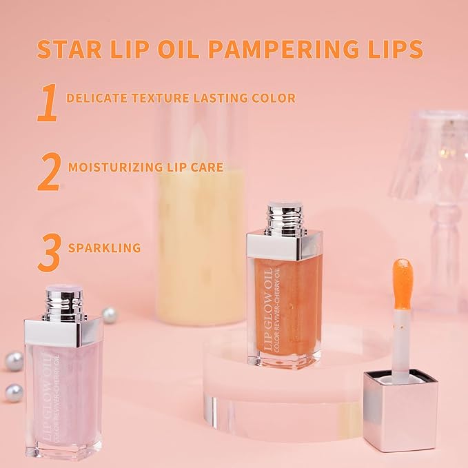 2PCS Hydrating Lip Glow Oil, Plumping Lip Gloss, Clear to Pink Lip Oil Gloss, Transparent Moisturizing Lip Balm, Natural Lip Plumper, Lip Plumper Gloss Make Lips Fuller and Moisturizing