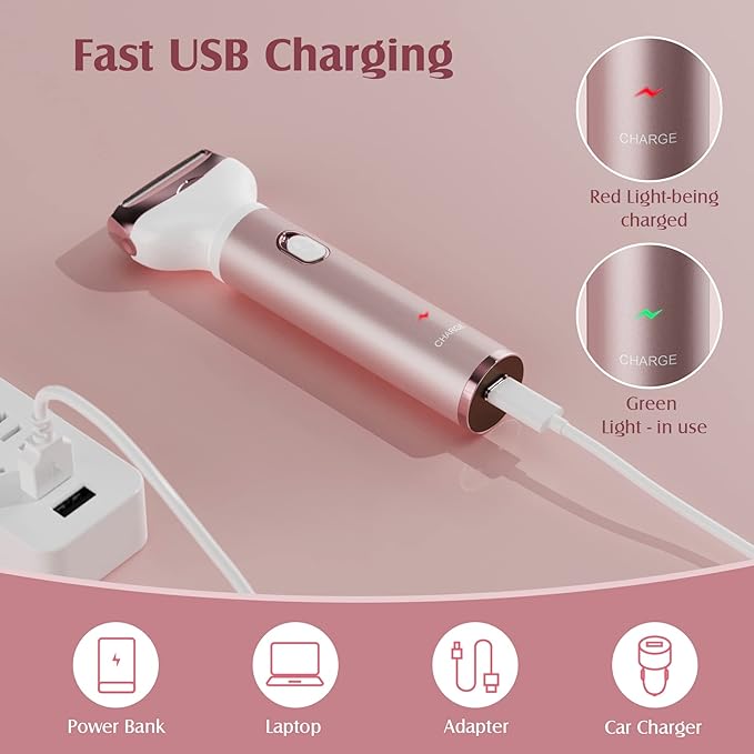 Womens Electric Razor, 4 in 1 Face Shaver for Women, Facial Hair Remover for Women, Electric Women Bikini Trimmers for Legs, Travel Razor for Eyebrow Ear Nose Hair Lip Beard Armpit, Rose Gold